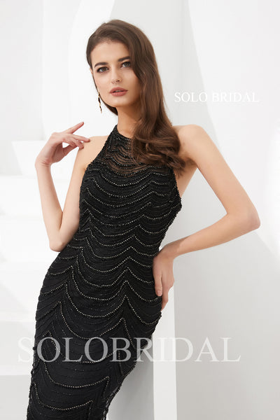 Black Sheath Beaded Prom Dress