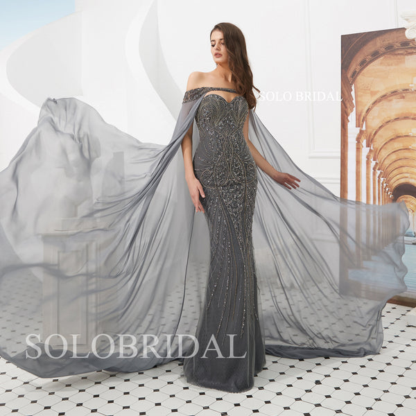 Strapless Dark Grey Beading Prom Dress