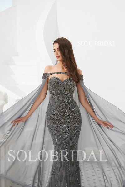 Strapless Dark Grey Beading Prom Dress