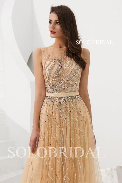 A Line Champagne Tulle Prom Dress