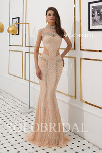 Blush Pink Sheath Fully Beaded Prom Dress
