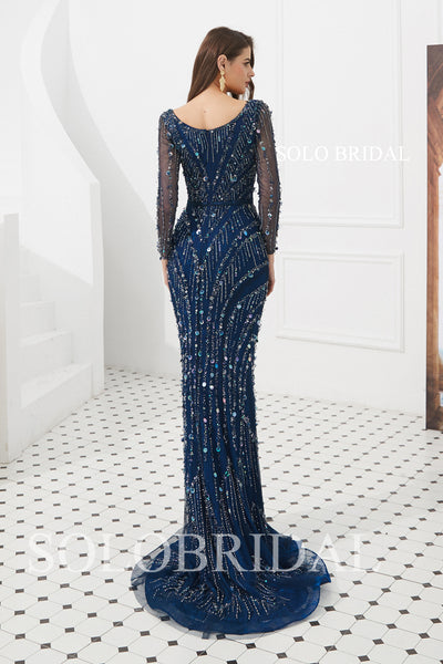 Blue Sheath Diamond Prom Dress