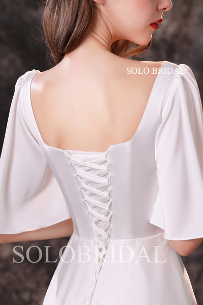 White red gradient loose sleeves floor length silk satin evening dress S184541