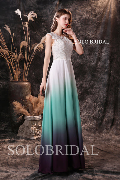 Ivory Tiffany green dark purple lace bodice chiffon gradient bridesmaid dresses S194571