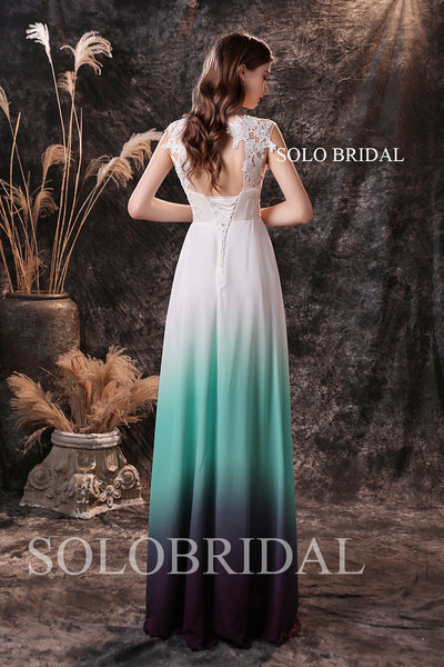 Ivory Tiffany green dark purple lace bodice chiffon gradient bridesmaid dresses S194571