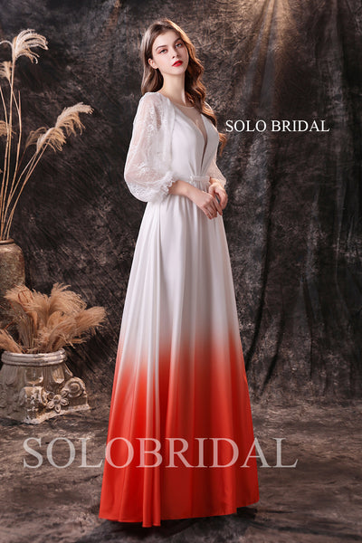 Ivory gradient red satin loose lace sleeve wedding guest dress party dresses S214521