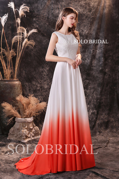 Ivory gradient red satin sweep train bridesmaid dresses S244511