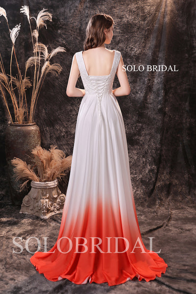Ivory gradient red satin sweep train bridesmaid dresses S244511