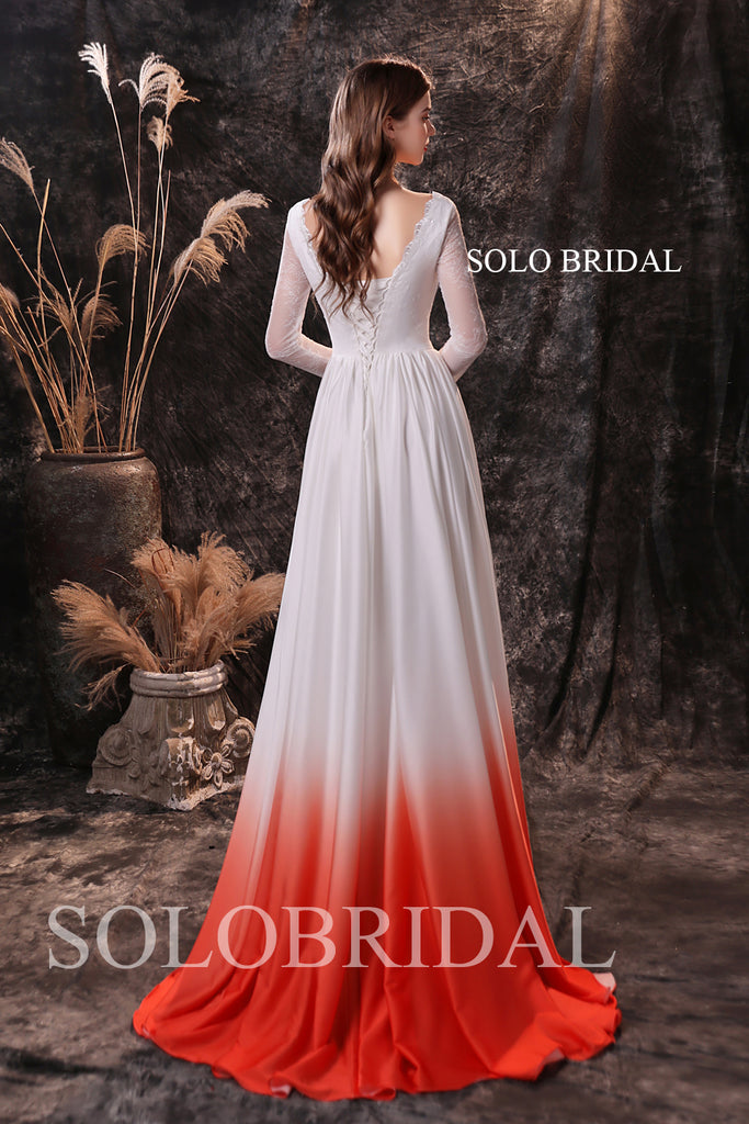Ivory V neck lace top skirt Ivory satin gradient red bridesmaid dresses S244561 Ivory V neck lace top skirt Ivory satin gradient red bridesmaid dresses S244561