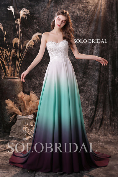 Ivory sweetheart lace gradient green purple bridesmaid dresses S264591