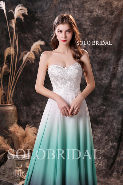 Ivory sweetheart lace gradient green purple bridesmaid dresses S264591