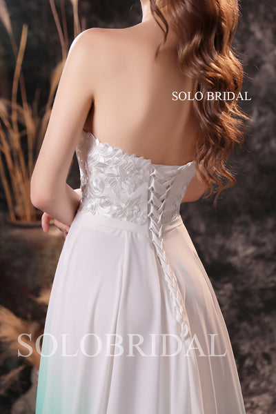 Ivory sweetheart lace gradient green purple bridesmaid dresses S264591