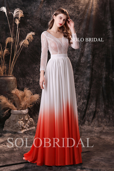 Ivory sexy lace corset top long sleeves ivory gradient red satin skirt dress S274551