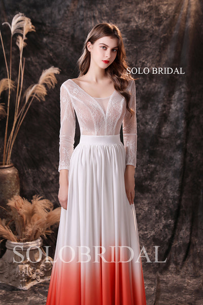 Ivory sexy lace corset top long sleeves ivory gradient red satin skirt dress S274551