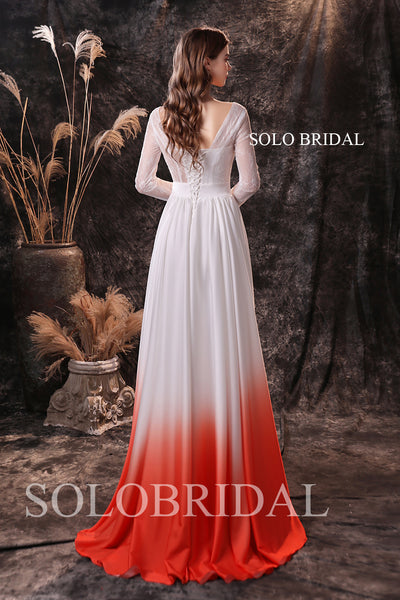 Ivory sexy lace corset top long sleeves ivory gradient red satin skirt dress S274551