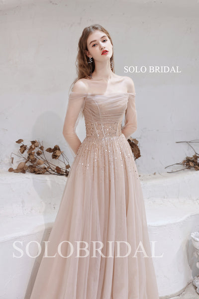 Charming Off Shoulder Sparkling long Prom Dress T3210151