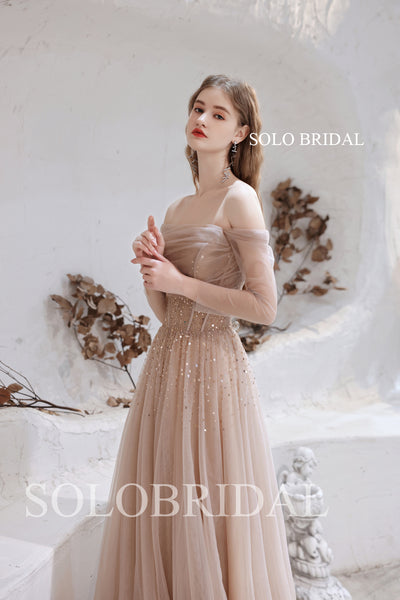Charming Off Shoulder Sparkling long Prom Dress T3210151