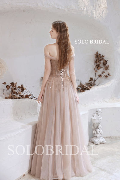 Charming Off Shoulder Sparkling long Prom Dress T3210151