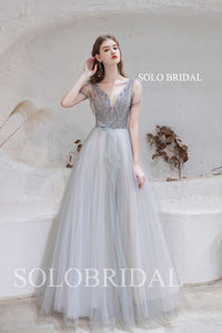 Delightful Grey Light A Line Shiny Prom Dress T3610131
