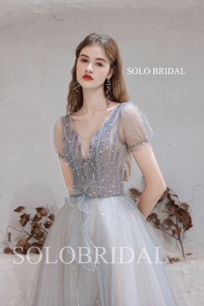 Delightful Grey Light A Line Shiny Prom Dress T3610131