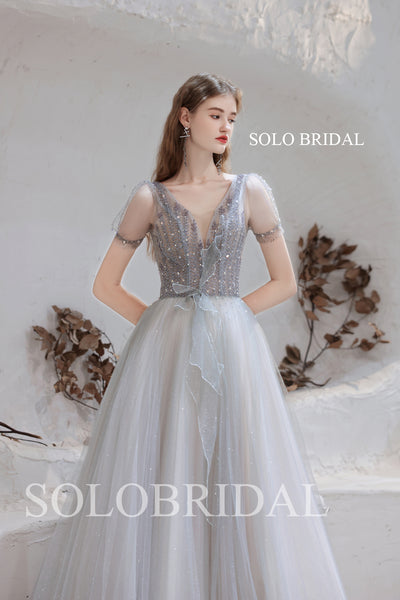 Delightful Grey Light A Line Shiny Prom Dress T3610131