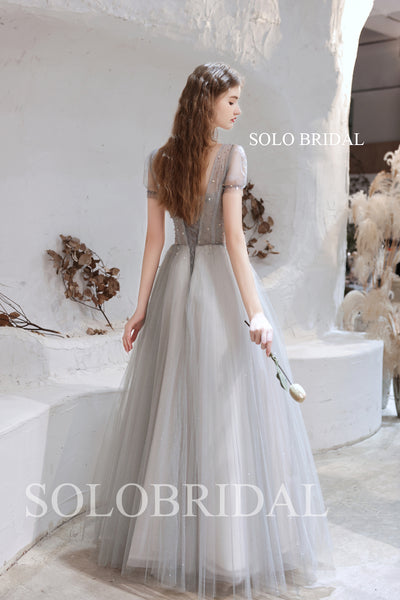 Delightful Grey Light A Line Shiny Prom Dress T3610131