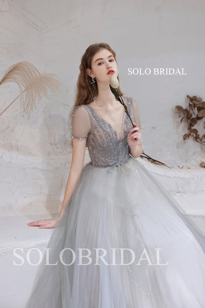 Delightful Grey Light A Line Shiny Prom Dress T3610131
