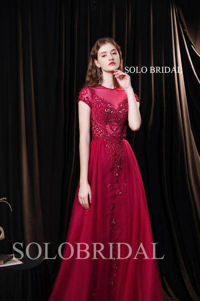A Line Red Sparkling Flowing Evening Dress T6910231