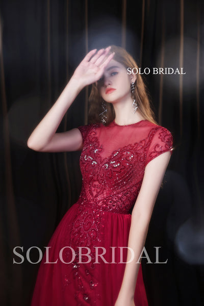 A Line Red Sparkling Flowing Evening Dress T6910231