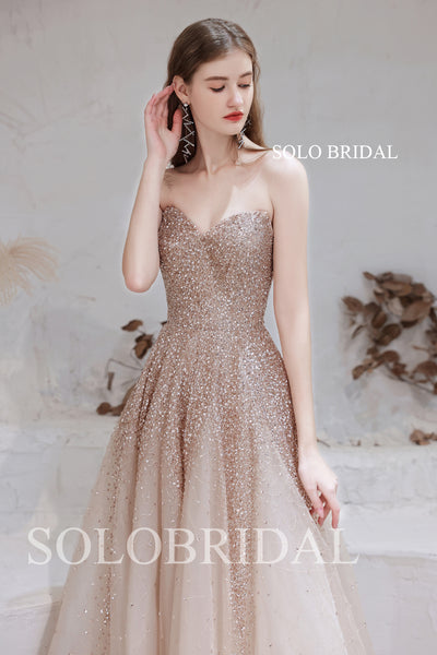 Champagne Strapless A Line Sparkling Party Dress T9910211