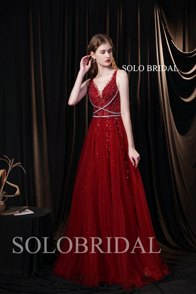 Hot Red Shiny feather Wrap Prom Dress T991022C1