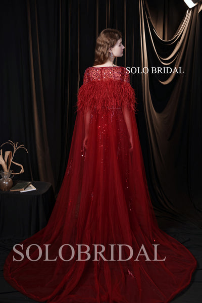 Hot Red Shiny feather Wrap Prom Dress T991022C1