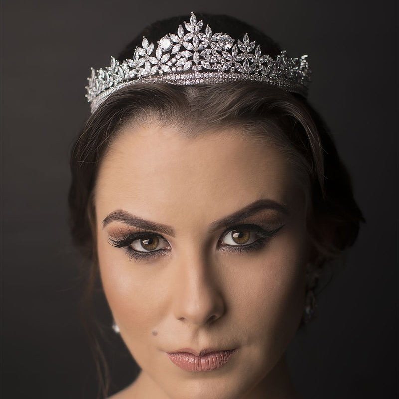 Luxury Cubic Zirconia Flower Design Bridal Tiara