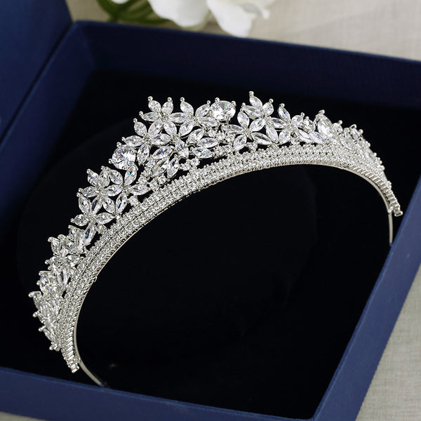 Luxury Cubic Zirconia Flower Design Bridal Tiara
