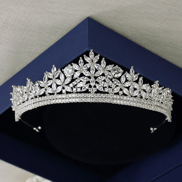 Luxury Cubic Zirconia Flower Design Bridal Tiara