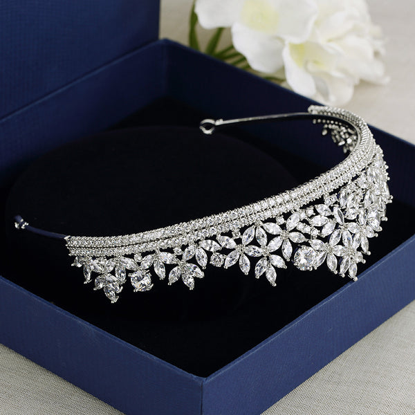 Luxury Cubic Zirconia Flower Design Bridal Tiara