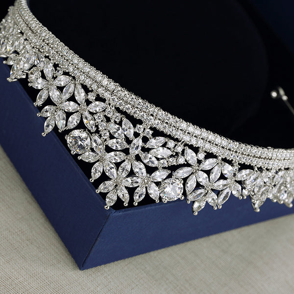 Luxury Cubic Zirconia Flower Design Bridal Tiara