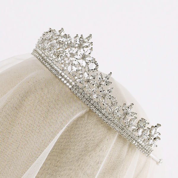 Luxury Cubic Zirconia Flower Design Bridal Tiara
