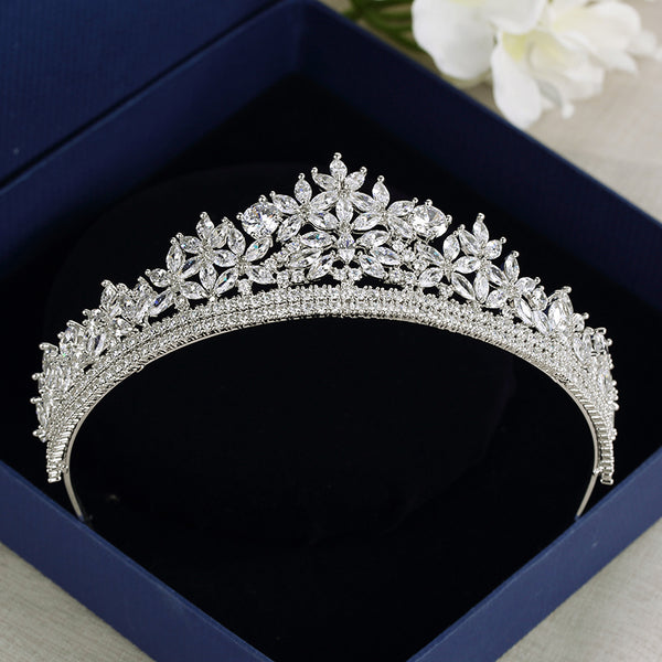 Luxury Cubic Zirconia Flower Design Bridal Tiara
