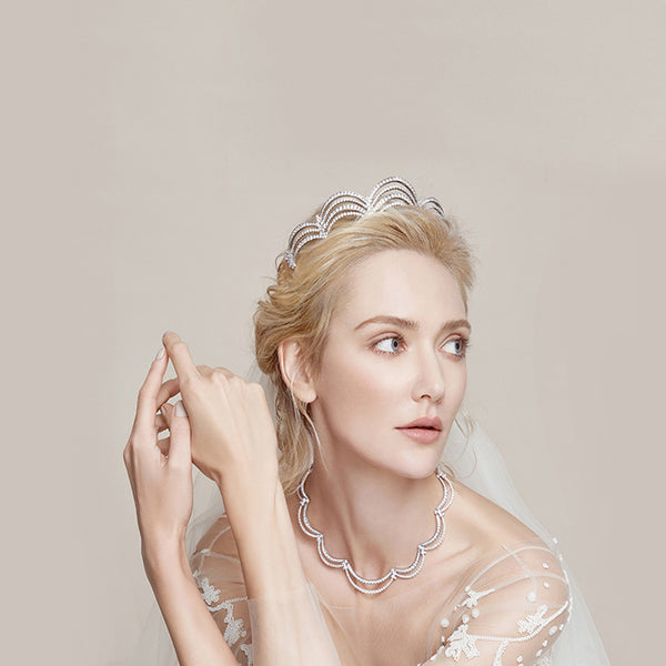 Luxury Cubic Zirconia Scalloped Bridal Tiara
