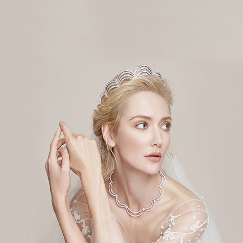 Luxury Cubic Zirconia Scalloped Bridal Tiara