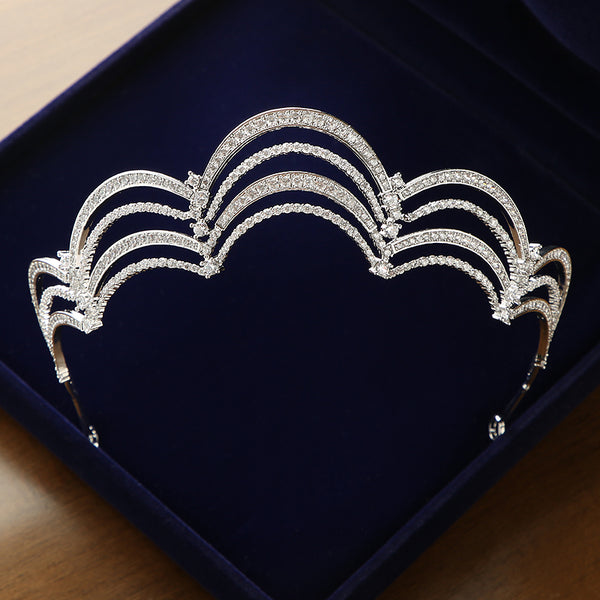 Luxury Cubic Zirconia Scalloped Bridal Tiara