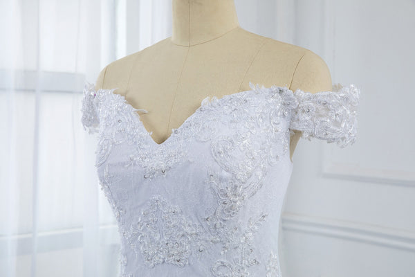 White Off Shoulder A Line Sequin Shiny Dress