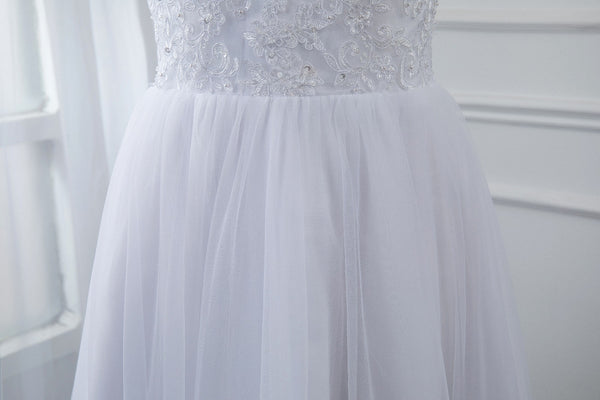 Tea Length Wedding Dress with Lace Straps