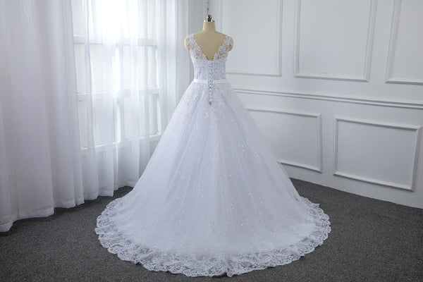 A Line Wedding Dress with Hem Lace Skirt