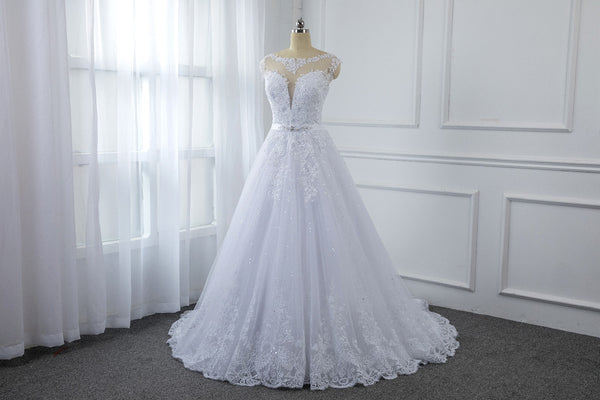 A Line Wedding Dress with Hem Lace Skirt
