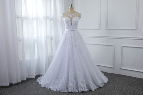 A Line Wedding Dress with Hem Lace Skirt