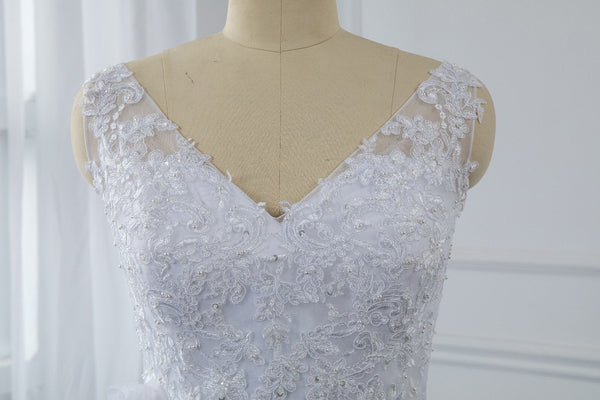 A Line Sequined Wedding Dress with Tulle flower Belt