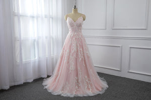 Pink Spaghetti Strap Wedding Dress