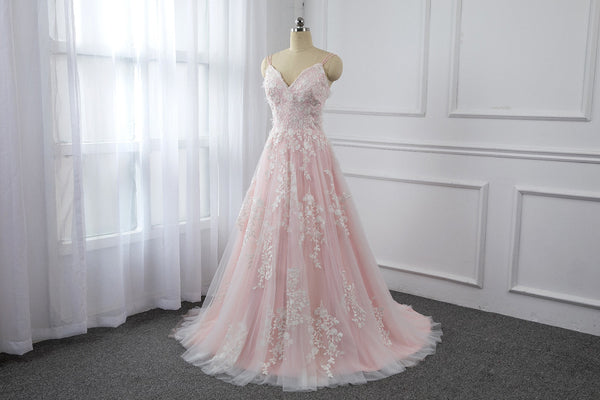 Pink Spaghetti Strap Wedding Dress